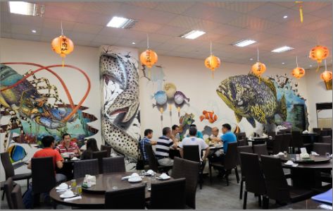 阳朔海鲜餐厅墙体彩绘